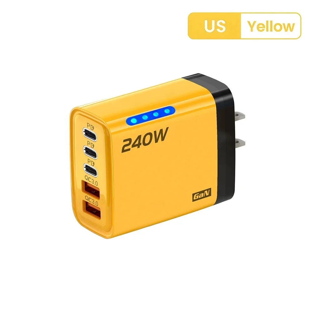 Cargador GaN USB-C 240W 5 en 1 – Carga Rápida para iPhone, Samsung y Xiaomi
