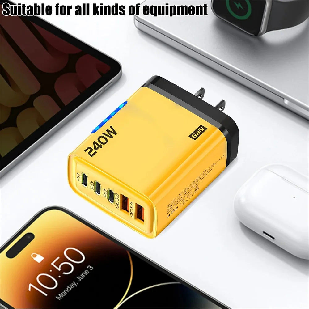 Cargador GaN USB-C 240W 5 en 1 – Carga Rápida para iPhone, Samsung y Xiaomi