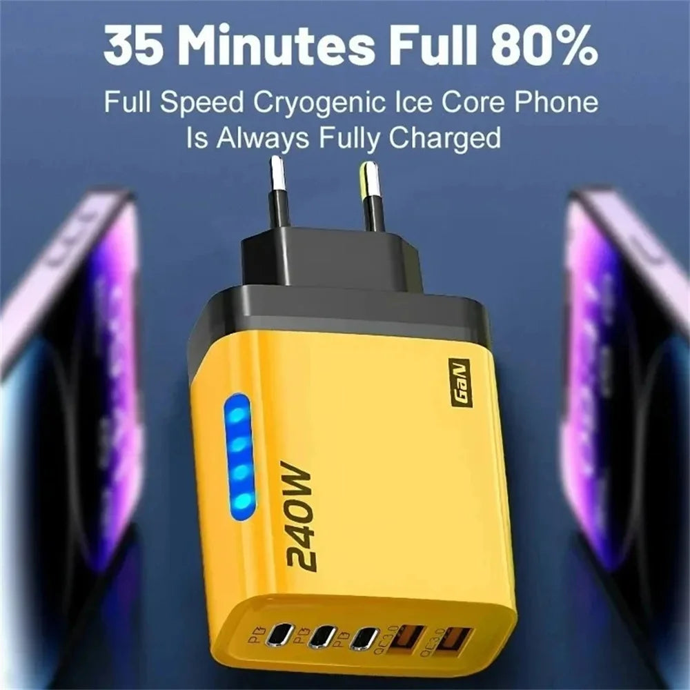 Cargador GaN USB-C 240W 5 en 1 – Carga Rápida para iPhone, Samsung y Xiaomi