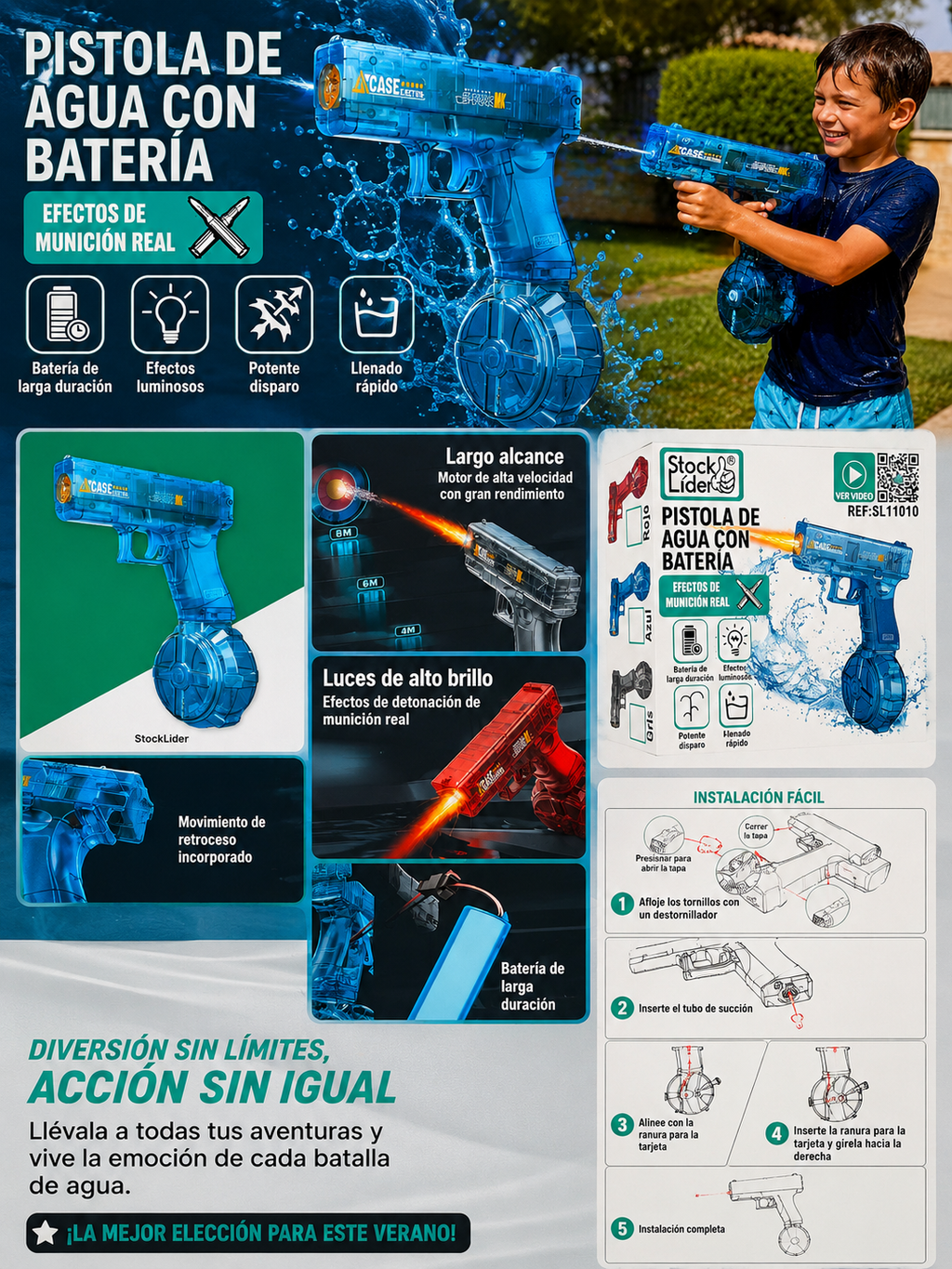 Pistola de agua con batería