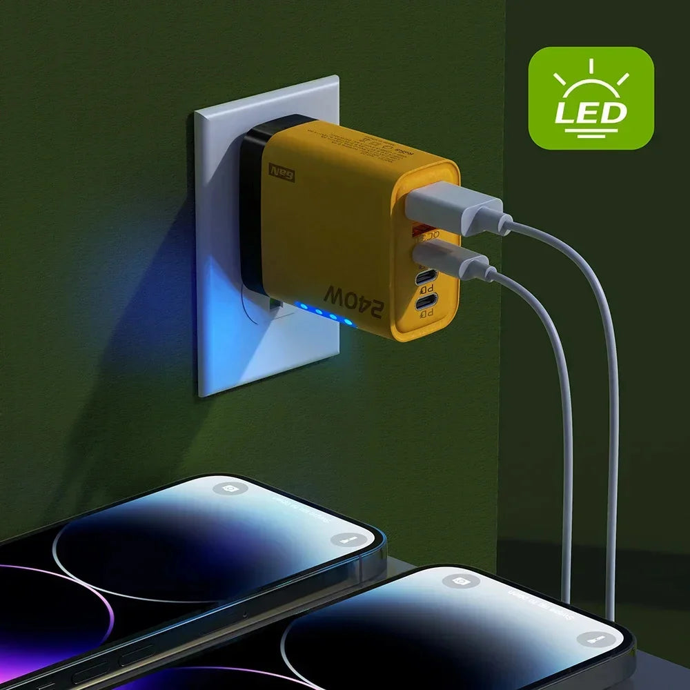 Cargador GaN USB-C 240W 5 en 1 – Carga Rápida para iPhone, Samsung y Xiaomi