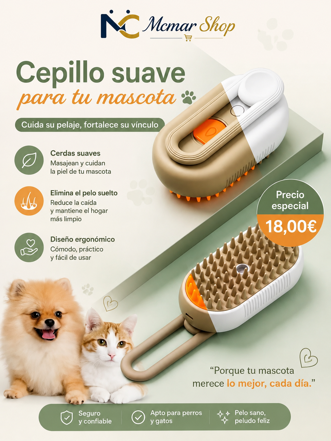 Cepillo de Vapor Multifuncional para Mascotas – Pack 2 Unidades