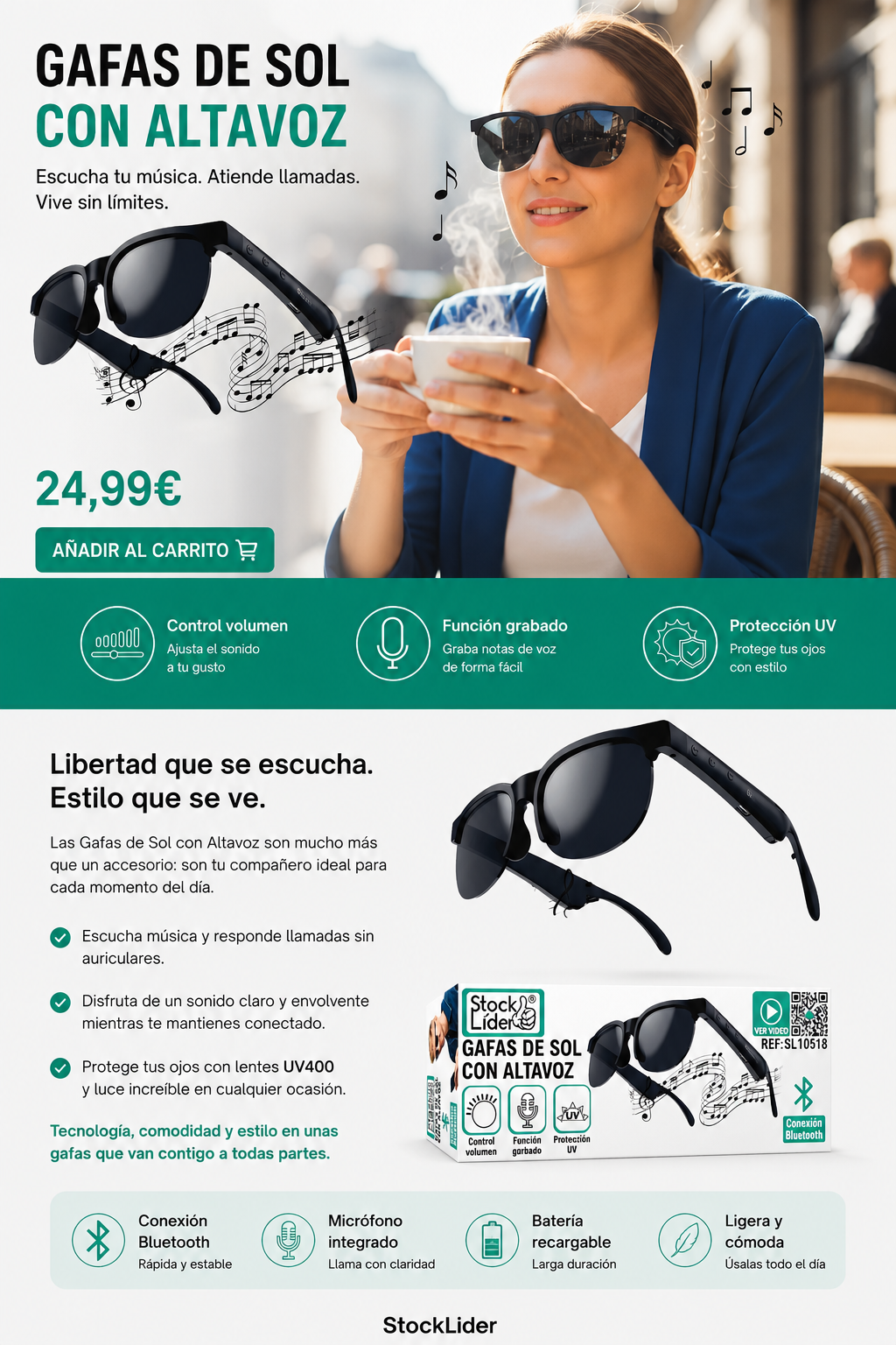 Gafas de Sol Bluetooth con Altavoz Integrado