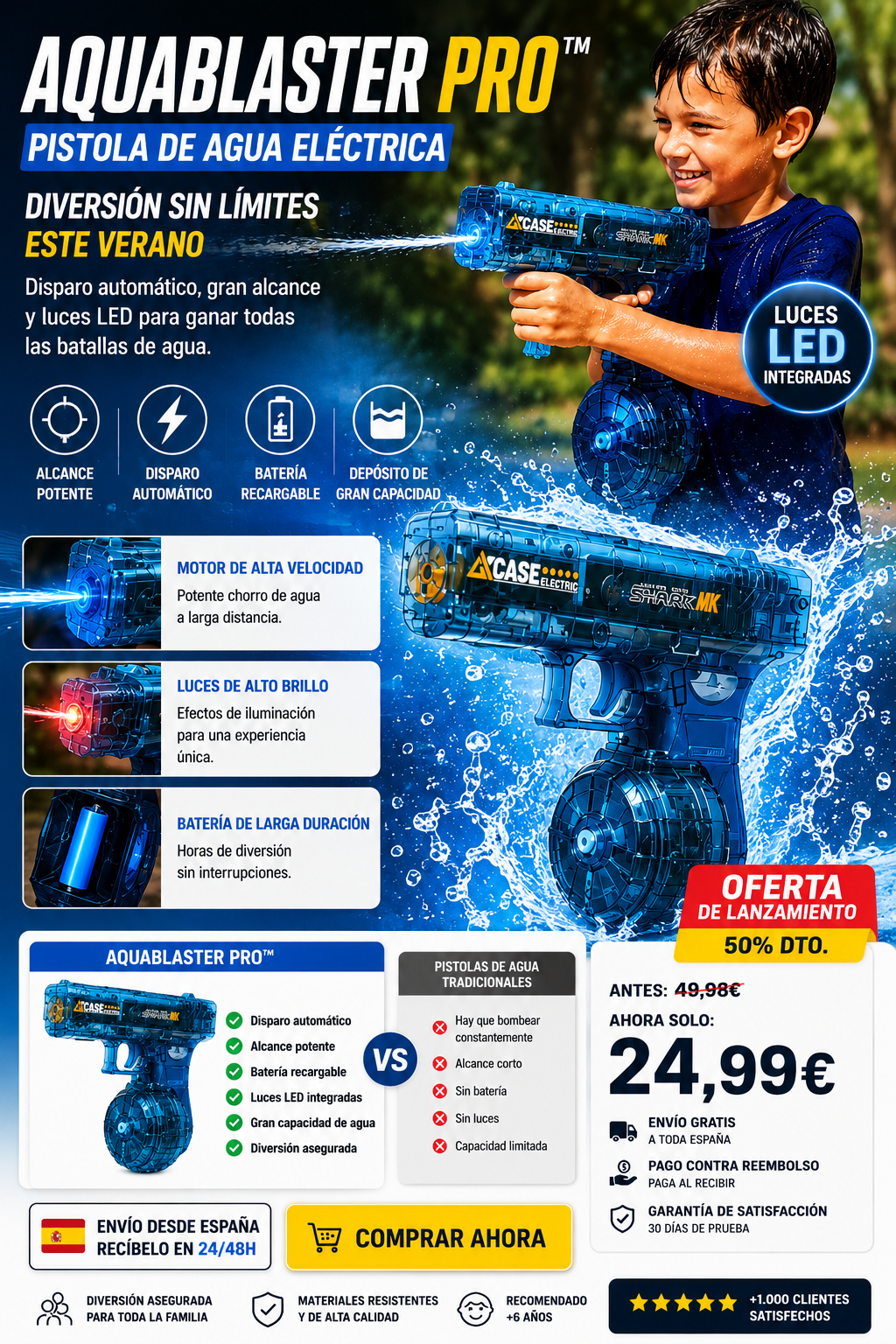 Pistola de agua con batería
