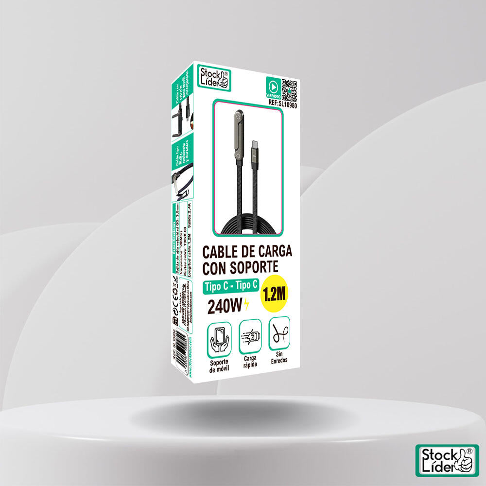 Cable de Carga USB-C con Soporte para Móvil | Carga Rápida 240W