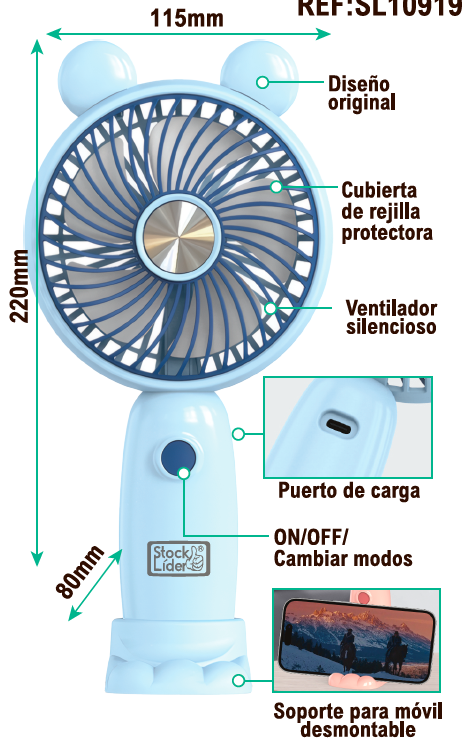 Ventilador Portátil Plegable con Pantalla LCD y Soporte para Teléfono